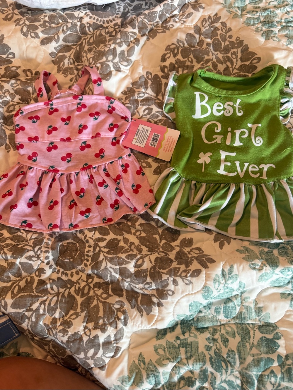 Pink Cherry Ruffle Tank Dress & Green "Best Girl Ever" Stripe Dress - 2pk
